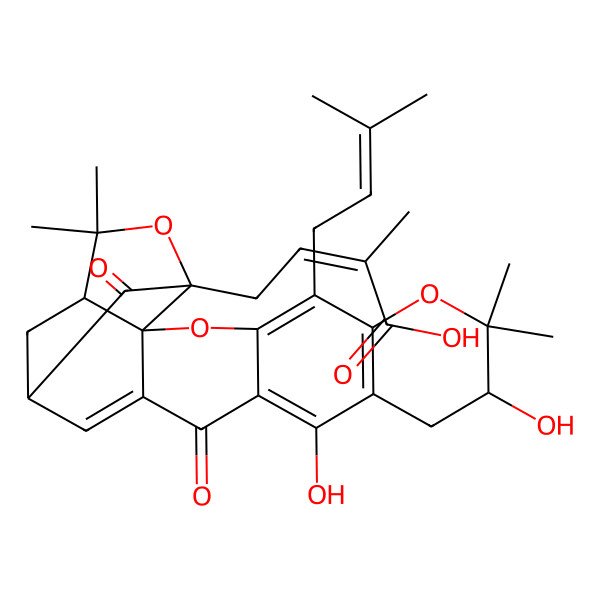 2D Structure of 4-[9,12-Dihydroxy-8,8,21,21-tetramethyl-5-(3-methylbut-2-enyl)-14,18-dioxo-3,7,20-trioxahexacyclo[15.4.1.02,15.02,19.04,13.06,11]docosa-4(13),5,11,15-tetraen-19-yl]-2-methylbut-2-enoic acid