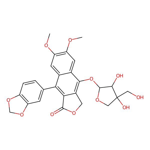 2D Structure of Naphtho[2,3-c]furan-1(3H)-one, 4-(D-apio-beta-D-furanosyloxy)-9-(1,3-benzodioxol-5-yl)-6,7-dimethoxy-