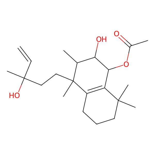 2D Structure of [2-Hydroxy-4-(3-hydroxy-3-methylpent-4-enyl)-3,4,8,8-tetramethyl-1,2,3,5,6,7-hexahydronaphthalen-1-yl] acetate
