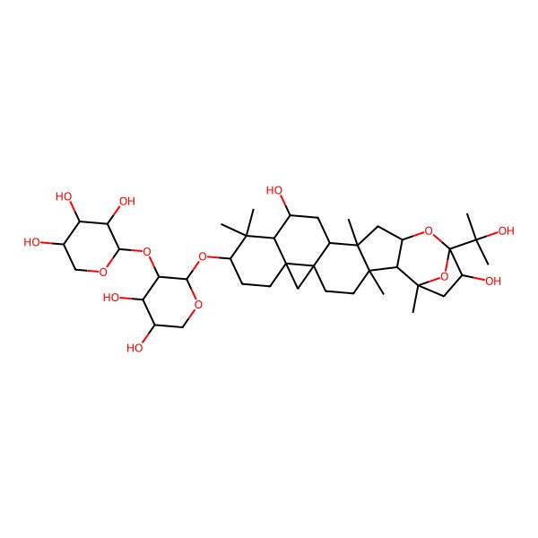 2D Structure of 2-[2-[[14,22-Dihydroxy-21-(2-hydroxypropan-2-yl)-1,3,12,12,17-pentamethyl-20,24-dioxaheptacyclo[19.2.1.02,19.03,17.06,8.06,16.08,13]tetracosan-11-yl]oxy]-4,5-dihydroxyoxan-3-yl]oxyoxane-3,4,5-triol