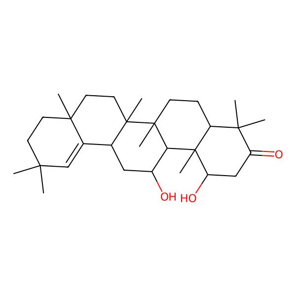2D Structure of 1,14-dihydroxy-4,4,6a,6b,8a,11,11,14b-octamethyl-2,4a,5,6,6a,7,8,9,10,13,14,14a-dodecahydro-1H-picen-3-one