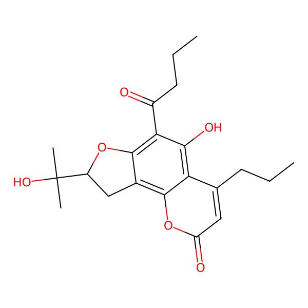 2D Structure of 8,9-Dihydro-5-hydroxy-8-(1-hydroxy-1-methylethyl)-6-(1-oxobutyl)-4-propyl-2H-furo(2,3-h)-1-benzopyran-2-one