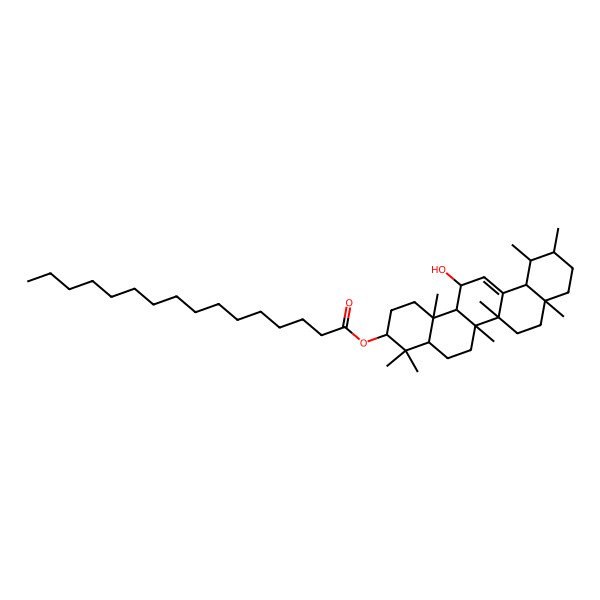 2D Structure of (14-hydroxy-4,4,6a,6b,8a,11,12,14b-octamethyl-2,3,4a,5,6,7,8,9,10,11,12,12a,14,14a-tetradecahydro-1H-picen-3-yl) hexadecanoate