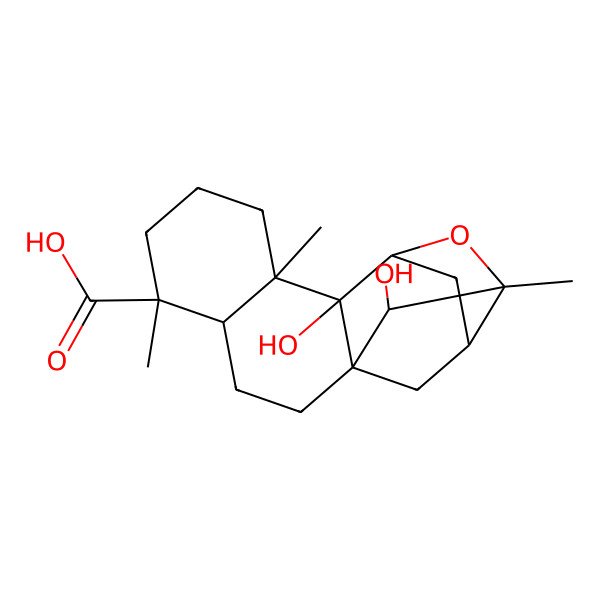 2D Structure of (1S,4S,5R,9R,10R,11S,13S,14S,16S)-10,16-dihydroxy-5,9,13-trimethyl-12-oxapentacyclo[11.2.1.111,14.01,10.04,9]heptadecane-5-carboxylic acid