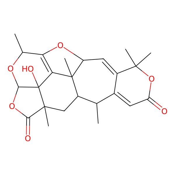 2D Structure of 19-Hydroxy-2,7,7,13,18,21-hexamethyl-6,11,14,16-tetraoxahexacyclo[16.3.1.03,8.010,21.012,20.015,19]docosa-3,8,12(20)-triene-5,17-dione