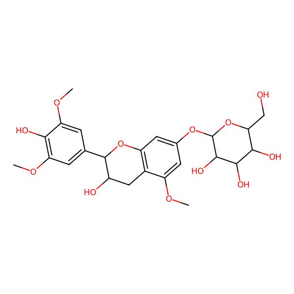 2D Structure of 2-[[3-hydroxy-2-(4-hydroxy-3,5-dimethoxyphenyl)-5-methoxy-3,4-dihydro-2H-chromen-7-yl]oxy]-6-(hydroxymethyl)oxane-3,4,5-triol