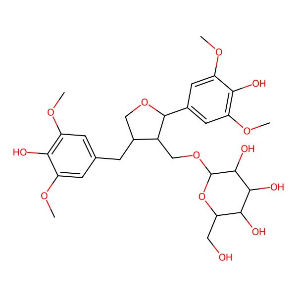 2D Structure of (2R,3R,4S,5S,6R)-2-[[(2R,3S,4S)-2-(4-hydroxy-3,5-dimethoxyphenyl)-4-[(4-hydroxy-3,5-dimethoxyphenyl)methyl]oxolan-3-yl]methoxy]-6-(hydroxymethyl)oxane-3,4,5-triol
