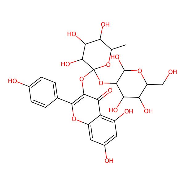 2D Structure of 5,7-dihydroxy-2-(4-hydroxyphenyl)-3-[(3S,4S,5S,6R)-3,4,5-trihydroxy-6-methyl-2-[(2S,3S,5S)-2,4,5-trihydroxy-6-(hydroxymethyl)oxan-3-yl]oxyoxan-2-yl]oxychromen-4-one