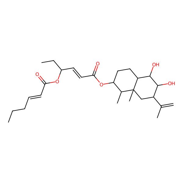 2D Structure of [(1R,2R,4aR,5S,6R,7S,8aR)-5,6-dihydroxy-1,8a-dimethyl-7-prop-1-en-2-yl-2,3,4,4a,5,6,7,8-octahydro-1H-naphthalen-2-yl] (Z,4S)-4-[(Z)-hex-2-enoyl]oxyhex-2-enoate