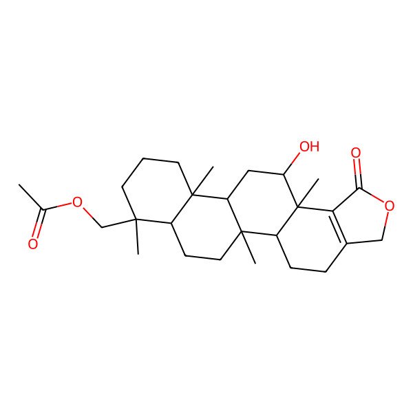 2D Structure of (13-hydroxy-5b,8,11a,13a-tetramethyl-1-oxo-4,5,5a,6,7,7a,9,10,11,11b,12,13-dodecahydro-3H-phenanthro[2,1-e][2]benzofuran-8-yl)methyl acetate
