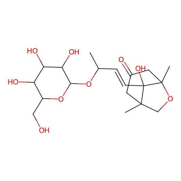 2D Structure of (1R,5R,8S)-8-hydroxy-1,5-dimethyl-8-[(E,3S)-3-[(2R,3R,4S,5S,6R)-3,4,5-trihydroxy-6-(hydroxymethyl)oxan-2-yl]oxybut-1-enyl]-6-oxabicyclo[3.2.1]octan-3-one
