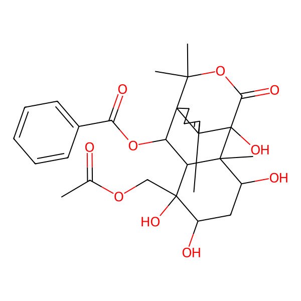 2D Structure of [4-(Acetyloxymethyl)-4,5,7,9-tetrahydroxy-8,11,14,14-tetramethyl-16-oxo-15-oxatetracyclo[7.4.3.01,10.03,8]hexadec-10-en-2-yl] benzoate
