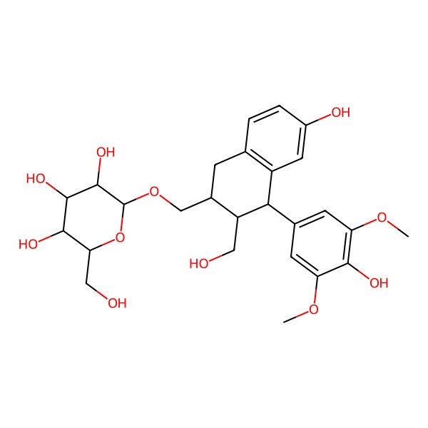 2D Structure of (2R,3R,4S,5S,6R)-2-[[(2S,3S,4R)-6-hydroxy-4-(4-hydroxy-3,5-dimethoxyphenyl)-3-(hydroxymethyl)-1,2,3,4-tetrahydronaphthalen-2-yl]methoxy]-6-(hydroxymethyl)oxane-3,4,5-triol