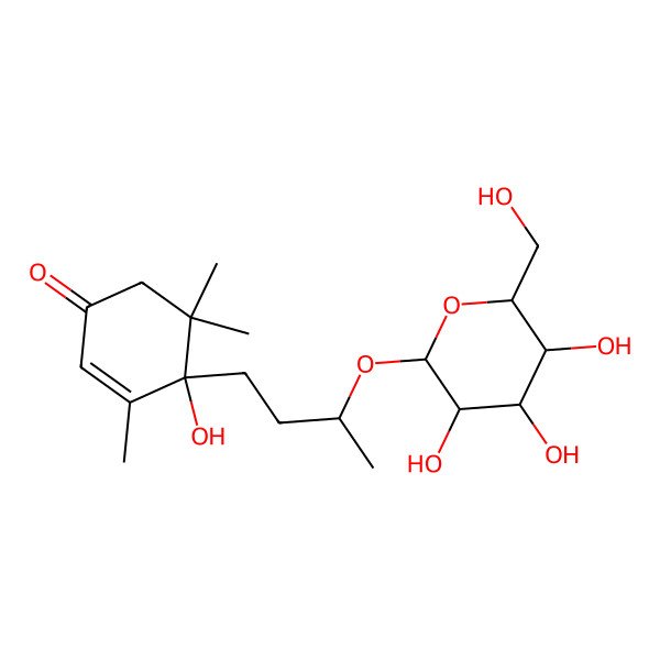 2D Structure of (4R)-4-hydroxy-3,5,5-trimethyl-4-[(3S)-3-[(2R,3R,4S,5S,6R)-3,4,5-trihydroxy-6-(hydroxymethyl)oxan-2-yl]oxybutyl]cyclohex-2-en-1-one