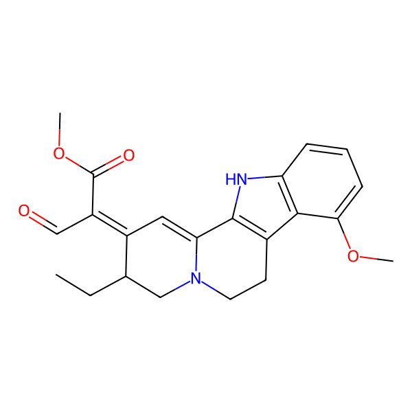 2D Structure of methyl (2E)-2-[(3S)-3-ethyl-8-methoxy-4,6,7,12-tetrahydro-3H-indolo[2,3-a]quinolizin-2-ylidene]-3-oxopropanoate