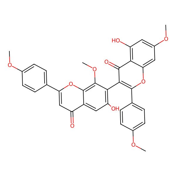 2D Structure of 5-Hydroxy-3-[6-hydroxy-8-methoxy-2-(4-methoxyphenyl)-4-oxochromen-7-yl]-7-methoxy-2-(4-methoxyphenyl)chromen-4-one