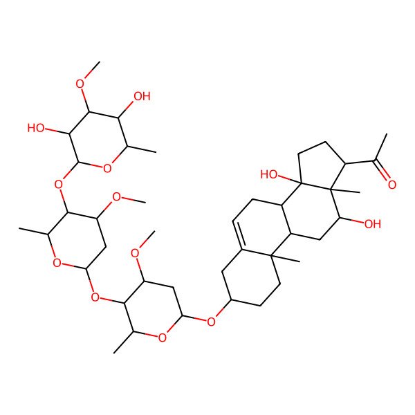 2D Structure of 1-[3-[5-[5-(3,5-Dihydroxy-4-methoxy-6-methyloxan-2-yl)oxy-4-methoxy-6-methyloxan-2-yl]oxy-4-methoxy-6-methyloxan-2-yl]oxy-12,14-dihydroxy-10,13-dimethyl-1,2,3,4,7,8,9,11,12,15,16,17-dodecahydrocyclopenta[a]phenanthren-17-yl]ethanone