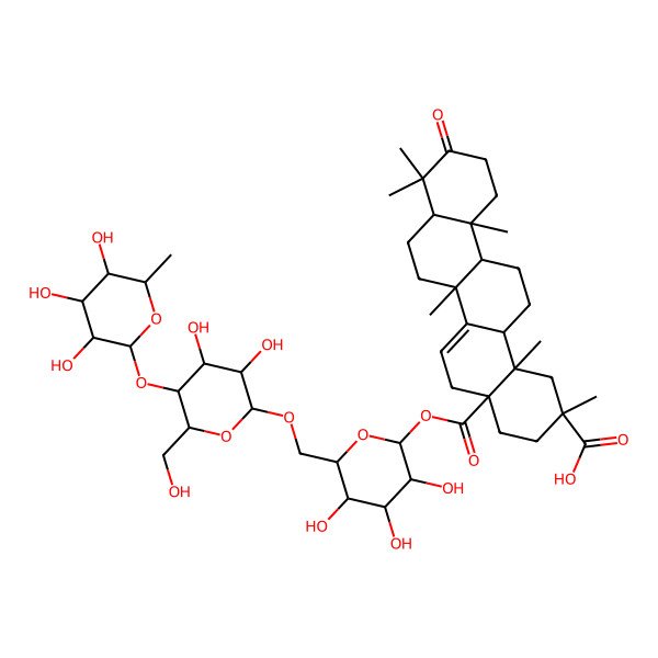 2D Structure of 4a-[6-[[3,4-dihydroxy-6-(hydroxymethyl)-5-(3,4,5-trihydroxy-6-methyloxan-2-yl)oxyoxan-2-yl]oxymethyl]-3,4,5-trihydroxyoxan-2-yl]oxycarbonyl-2,6b,9,9,12a,14b-hexamethyl-10-oxo-3,4,5,6a,7,8,8a,11,12,13,14,14a-dodecahydro-1H-picene-2-carboxylic acid