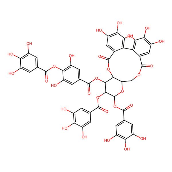 2D Structure of [(10R,11S,12R,13S,15R)-11-[3,5-dihydroxy-4-(3,4,5-trihydroxybenzoyl)oxybenzoyl]oxy-3,4,5,21,22,23-hexahydroxy-8,18-dioxo-13-(3,4,5-trihydroxybenzoyl)oxy-9,14,17-trioxatetracyclo[17.4.0.02,7.010,15]tricosa-1(23),2,4,6,19,21-hexaen-12-yl] 3,4,5-trihydroxybenzoate
