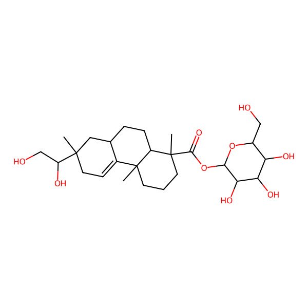 2D Structure of [(2S,3R,4S,5S,6R)-3,4,5-trihydroxy-6-(hydroxymethyl)oxan-2-yl] (1R,4aR,7S,8aS,10aS)-7-(1,2-dihydroxyethyl)-1,4a,7-trimethyl-3,4,6,8,8a,9,10,10a-octahydro-2H-phenanthrene-1-carboxylate