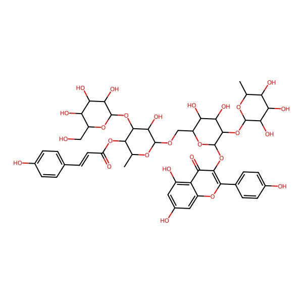2D Structure of [(2S,3S,4R,5S,6R)-6-[[(2S,3R,4S,5R,6S)-6-[5,7-dihydroxy-2-(4-hydroxyphenyl)-4-oxochromen-3-yl]oxy-3,4-dihydroxy-5-[(2S,3S,4R,5R,6S)-3,4,5-trihydroxy-6-methyloxan-2-yl]oxyoxan-2-yl]methoxy]-5-hydroxy-2-methyl-4-[(2S,3S,4S,5S,6R)-3,4,5-trihydroxy-6-(hydroxymethyl)oxan-2-yl]oxyoxan-3-yl] (E)-3-(4-hydroxyphenyl)prop-2-enoate