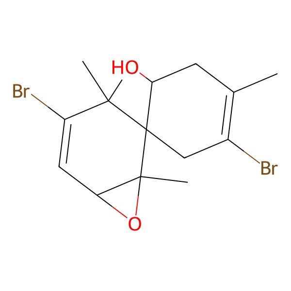 2D Structure of (1R,1'S,5R,6S)-3,4'-dibromo-3',4,4,6-tetramethylspiro[7-oxabicyclo[4.1.0]hept-2-ene-5,6'-cyclohex-3-ene]-1'-ol