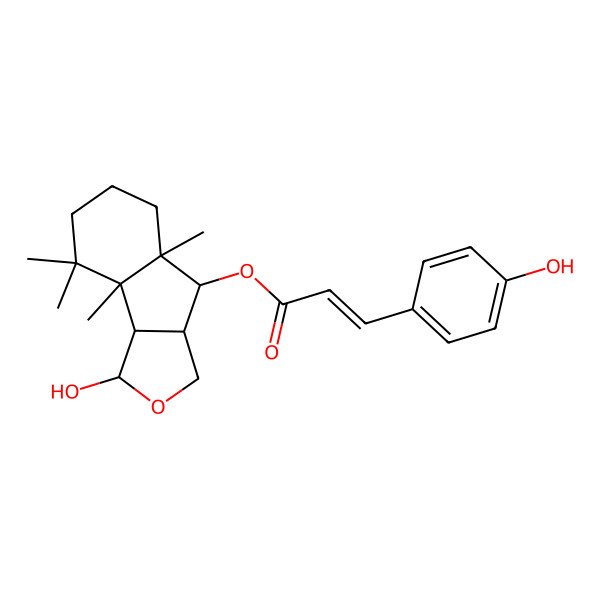 2D Structure of [(1R,3aS,4S,4aR,8aS,8bS)-1-hydroxy-4a,8,8,8a-tetramethyl-1,3,3a,4,5,6,7,8b-octahydroindeno[1,2-c]furan-4-yl] (E)-3-(4-hydroxyphenyl)prop-2-enoate