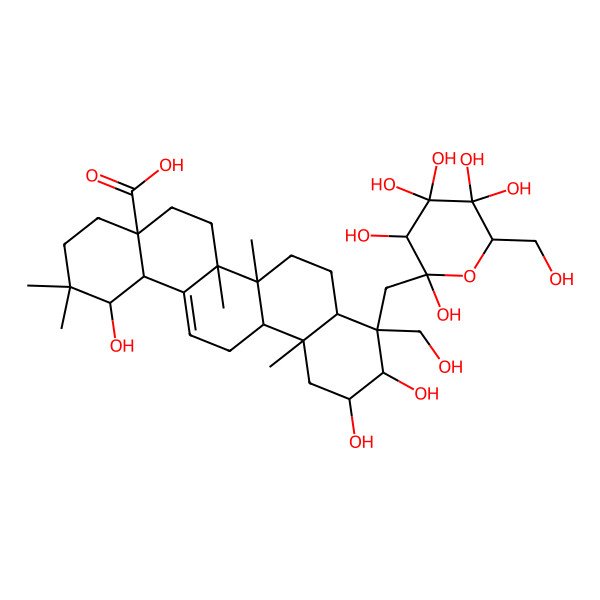 2D Structure of (1S,4aR,6aR,6aS,6bR,8aR,9R,10R,11R,12aR,14bS)-9-[[(2S,3R,6R)-2,3,4,4,5,5-hexahydroxy-6-(hydroxymethyl)oxan-2-yl]methyl]-1,10,11-trihydroxy-9-(hydroxymethyl)-2,2,6a,6b,12a-pentamethyl-1,3,4,5,6,6a,7,8,8a,10,11,12,13,14b-tetradecahydropicene-4a-carboxylic acid