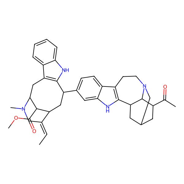 2D Structure of methyl (1S,12S,14R,15Z,18S)-12-[(1R,15S,17S,18R)-17-acetyl-3,13-diazapentacyclo[13.3.1.02,10.04,9.013,18]nonadeca-2(10),4(9),5,7-tetraen-6-yl]-15-ethylidene-17-methyl-10,17-diazatetracyclo[12.3.1.03,11.04,9]octadeca-3(11),4,6,8-tetraene-18-carboxylate