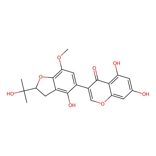 2D Structure of 5,7-dihydroxy-3-[(2S)-4-hydroxy-2-(2-hydroxypropan-2-yl)-7-methoxy-2,3-dihydro-1-benzofuran-5-yl]chromen-4-one