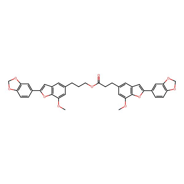 2D Structure of 3-[2-(1,3-Benzodioxol-5-yl)-7-methoxy-1-benzofuran-5-yl]propyl 3-[2-(1,3-benzodioxol-5-yl)-7-methoxy-1-benzofuran-5-yl]propanoate