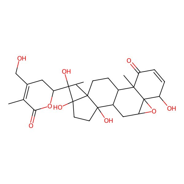 2D Structure of (1R,2R,6S,7R,9R,11S,12R,15S,16S)-6,12,15-trihydroxy-15-[(1S)-1-hydroxy-1-[(2S)-4-(hydroxymethyl)-5-methyl-6-oxo-2,3-dihydropyran-2-yl]ethyl]-2,16-dimethyl-8-oxapentacyclo[9.7.0.02,7.07,9.012,16]octadec-4-en-3-one