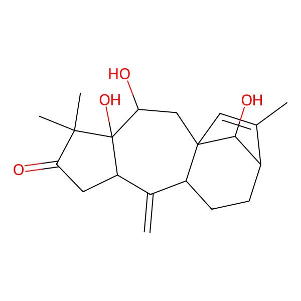 2D Structure of (1S,3R,4R,8S,10S,13S,16R)-3,4,16-trihydroxy-5,5,14-trimethyl-9-methylidenetetracyclo[11.2.1.01,10.04,8]hexadec-14-en-6-one