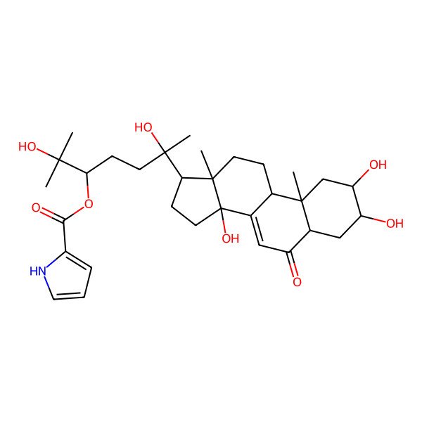 2D Structure of [(6S)-2,6-dihydroxy-2-methyl-6-[(2S,3R,5R,9R,10R,13R,14S,17S)-2,3,14-trihydroxy-10,13-dimethyl-6-oxo-2,3,4,5,9,11,12,15,16,17-decahydro-1H-cyclopenta[a]phenanthren-17-yl]heptan-3-yl] 1H-pyrrole-2-carboxylate