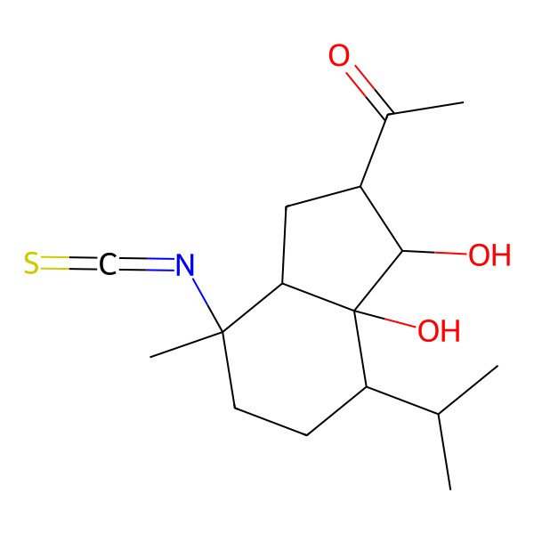 2D Structure of 1-(1,7a-dihydroxy-4-isothiocyanato-4-methyl-7-propan-2-yl-2,3,3a,5,6,7-hexahydro-1H-inden-2-yl)ethanone