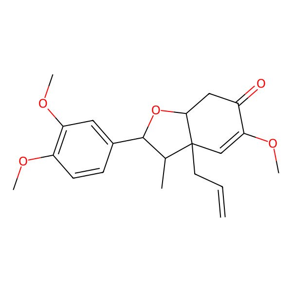 2D Structure of (2S,3R,3aR,7aS)-2-(3,4-dimethoxyphenyl)-5-methoxy-3-methyl-3a-prop-2-enyl-2,3,7,7a-tetrahydro-1-benzofuran-6-one
