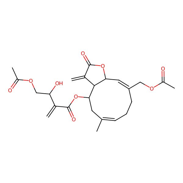 2D Structure of [(3aR,4S,6E,10E,11aS)-10-(acetyloxymethyl)-6-methyl-3-methylidene-2-oxo-3a,4,5,8,9,11a-hexahydrocyclodeca[b]furan-4-yl] (3R)-4-acetyloxy-3-hydroxy-2-methylidenebutanoate