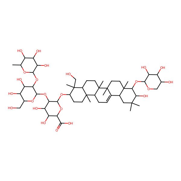 2D Structure of (3beta,4beta,21beta,22beta)-22-(alpha-L-Arabinopyranosyloxy)-21,23-dihydroxyolean-12-en-3-yl O-6-deoxy-alpha-L-mannopyranosyl-(1-->2)-O-beta-D-galactopyranosyl-(1-->2)-beta-D-glucopyranosiduronic acid