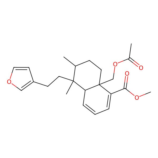 2D Structure of Methyl 8a-(acetyloxymethyl)-5-[2-(furan-3-yl)ethyl]-5,6-dimethyl-4a,6,7,8-tetrahydronaphthalene-1-carboxylate
