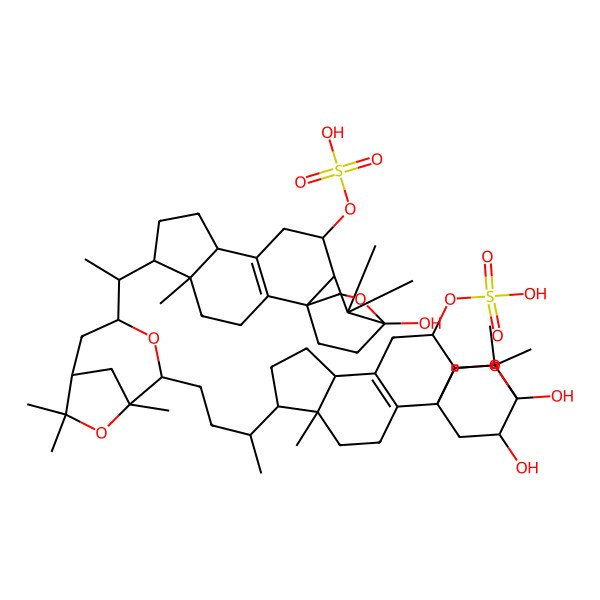 2D Structure of [(1R,5R,6R,9R,12S,13R,15R,19S)-15,19-dihydroxy-6-[(2R)-4-[(1R,2S,4R,6R)-4-[(1S)-1-[(1R,5R,6R,9R,12S,13R,15S)-15-hydroxy-5,14,14-trimethyl-12-sulfooxy-16-oxapentacyclo[13.2.2.01,13.02,10.05,9]nonadec-2(10)-en-6-yl]ethyl]-1,7,7-trimethyl-3,8-dioxabicyclo[4.2.1]nonan-2-yl]butan-2-yl]-5,14,14-trimethyl-16-oxapentacyclo[13.2.2.01,13.02,10.05,9]nonadec-2(10)-en-12-yl] hydrogen sulfate