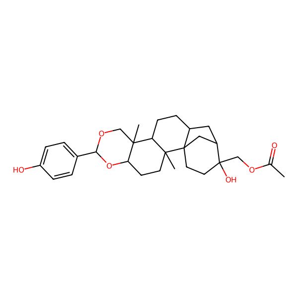 2D Structure of [17-Hydroxy-7-(4-hydroxyphenyl)-2,10-dimethyl-6,8-dioxapentacyclo[14.3.1.01,14.02,11.05,10]icosan-17-yl]methyl acetate