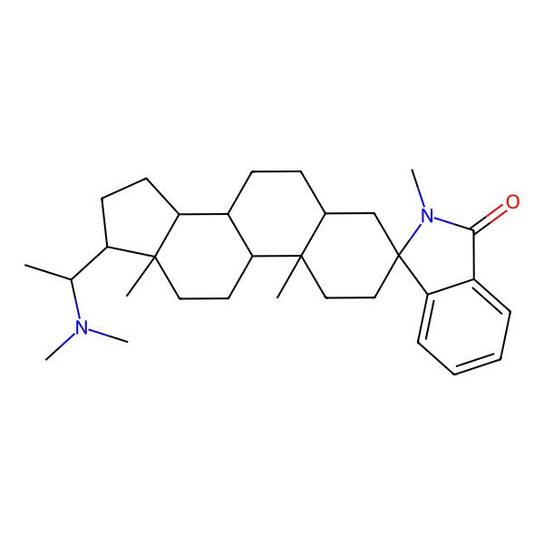 2D Structure of (3R,5S,8S,9R,10S,13S,14S,17S)-17-[(1S)-1-(dimethylamino)ethyl]-2',10,13-trimethylspiro[1,2,4,5,6,7,8,9,11,12,14,15,16,17-tetradecahydrocyclopenta[a]phenanthrene-3,3'-isoindole]-1'-one