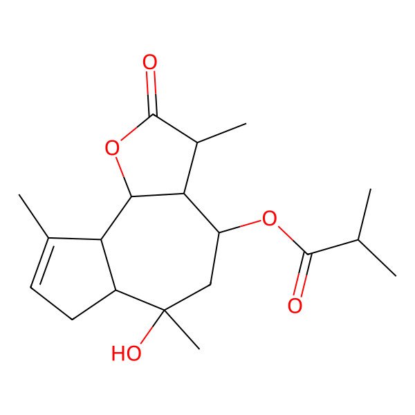 2D Structure of (6-Hydroxy-3,6,9-trimethyl-2-oxo-3,3a,4,5,6a,7,9a,9b-octahydroazuleno[4,5-b]furan-4-yl) 2-methylpropanoate