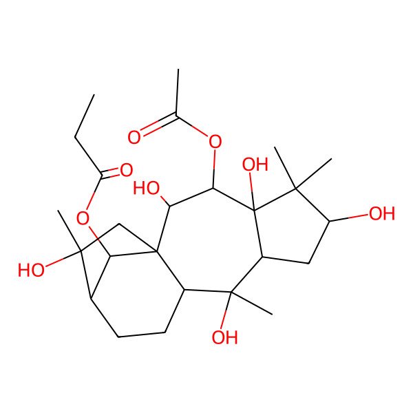 2D Structure of (3-Acetyloxy-2,4,6,9,14-pentahydroxy-5,5,9,14-tetramethyl-16-tetracyclo[11.2.1.01,10.04,8]hexadecanyl) propanoate