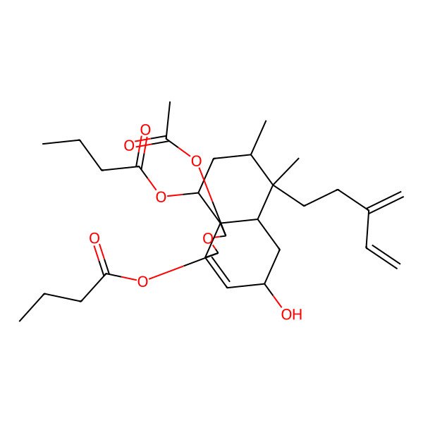 2D Structure of [1-Acetyloxy-3-butanoyloxy-5-hydroxy-7,8-dimethyl-7-(3-methylidenepent-4-enyl)-1,3,5,6,6a,8,9,10-octahydrobenzo[d][2]benzofuran-10-yl] butanoate