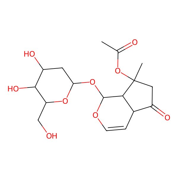 2D Structure of [1-[4,5-Dihydroxy-6-(hydroxymethyl)oxan-2-yl]oxy-7-methyl-5-oxo-1,4a,6,7a-tetrahydrocyclopenta[c]pyran-7-yl] acetate