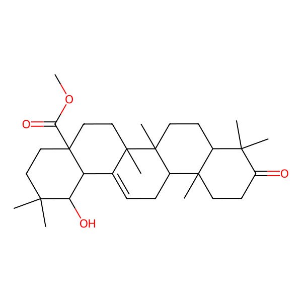 2D Structure of methyl (1S,4aR,6aR,6aS,6bR,8aR,12aR,14bS)-1-hydroxy-2,2,6a,6b,9,9,12a-heptamethyl-10-oxo-3,4,5,6,6a,7,8,8a,11,12,13,14b-dodecahydro-1H-picene-4a-carboxylate