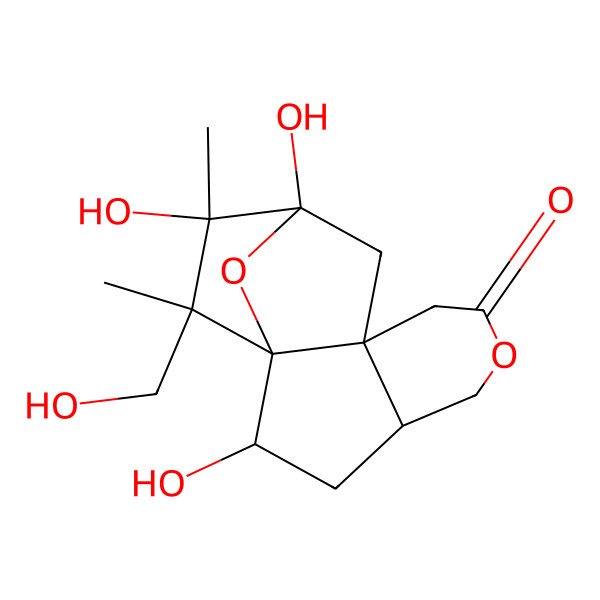 2D Structure of 2,11,12-Trihydroxy-13-(hydroxymethyl)-12,13-dimethyl-6,14-dioxatetracyclo[9.2.1.01,9.04,9]tetradecan-7-one