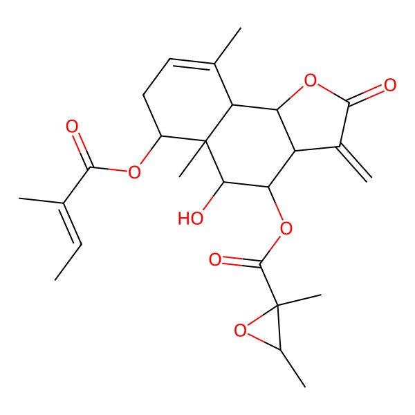 2D Structure of [5-hydroxy-5a,9-dimethyl-6-(2-methylbut-2-enoyloxy)-3-methylidene-2-oxo-4,5,6,7,9a,9b-hexahydro-3aH-benzo[g][1]benzofuran-4-yl] 2,3-dimethyloxirane-2-carboxylate