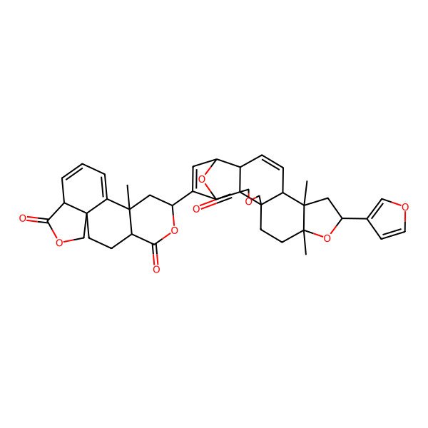 2D Structure of 7-[11-(Furan-3-yl)-9,13-dimethyl-3-oxo-4,10,21-trioxahexacyclo[16.2.1.02,6.02,17.06,14.09,13]henicosa-15,19-dien-20-yl]-9-methyl-6,16-dioxatetracyclo[8.7.0.01,14.04,9]heptadeca-10,12-diene-5,15-dione